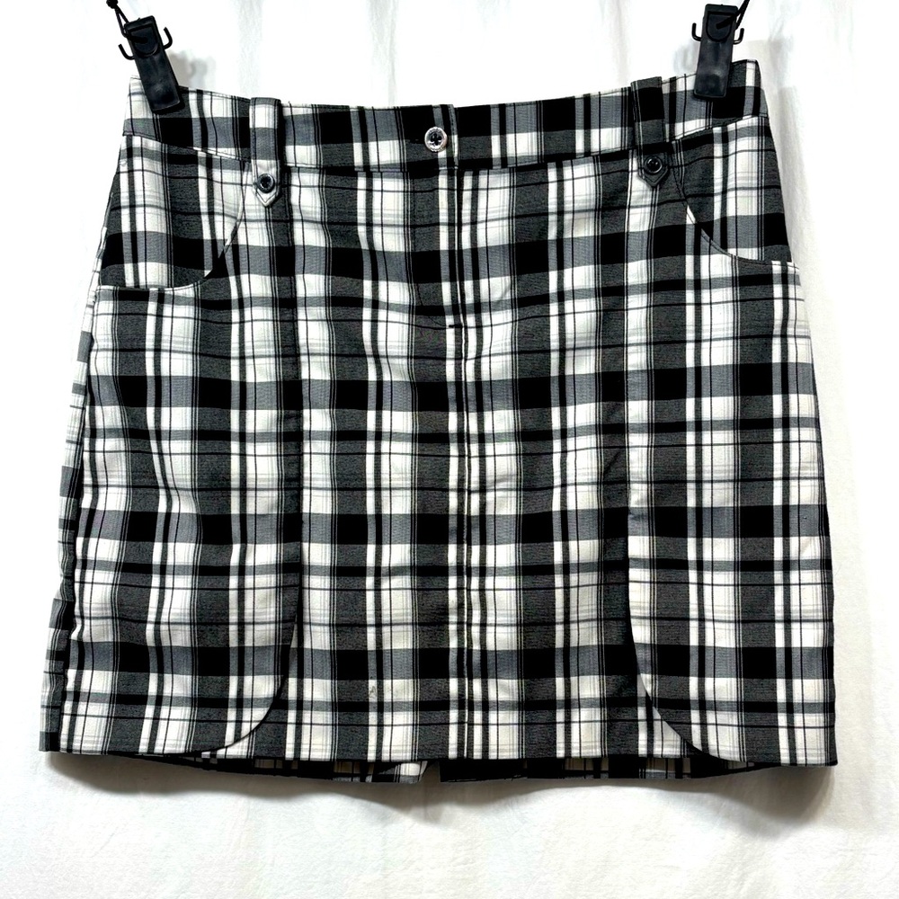 Izod Golf Skort Skirt Golf Tennis Pickleball Plaid Black White Womens Size 4